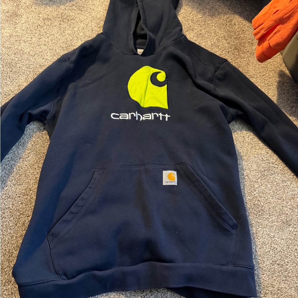 Carhartt Black Hoodie with Lime Green Logo